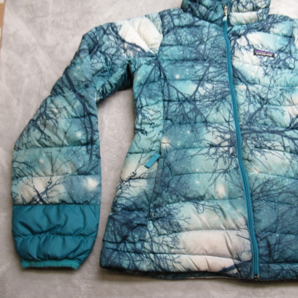 Patagonia Down Sweater Down‎ Jacket Girls XL 14 Teal Tree Print Puffer Warm READ - Picture 3 of 16